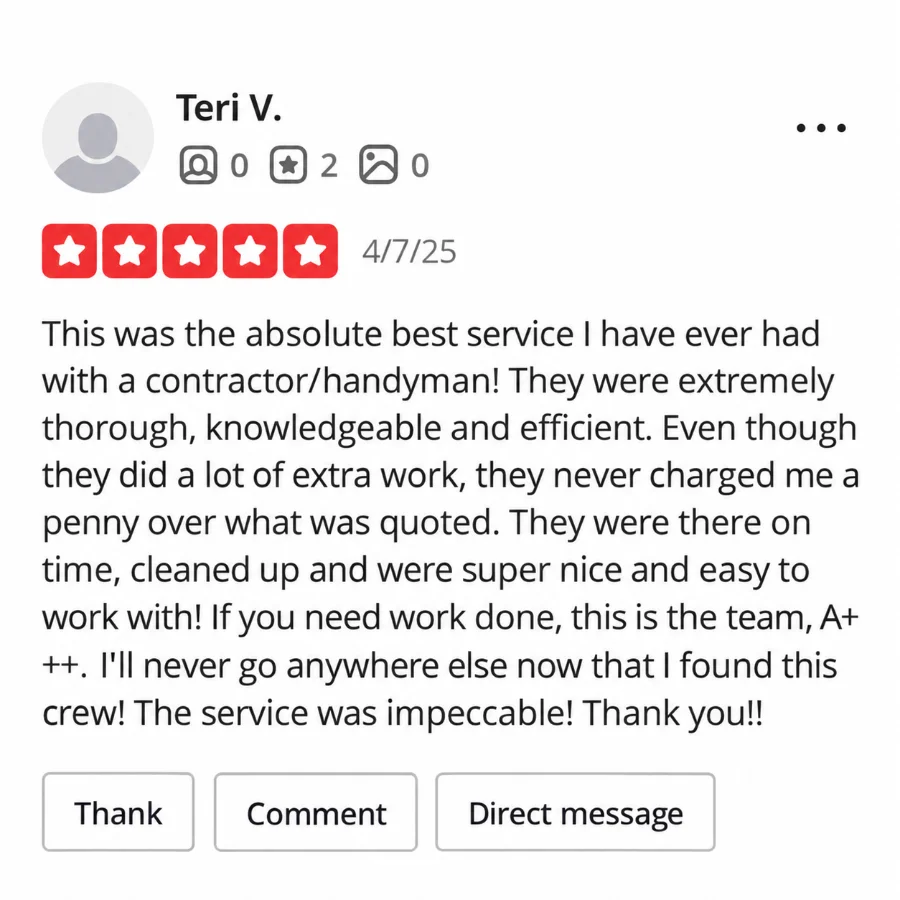 5-star Yelp review screenshot from Bev M.
