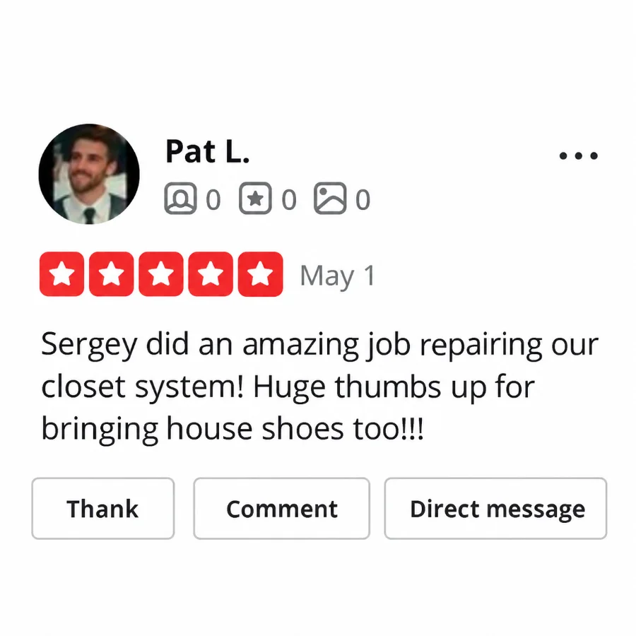 Screenshot of a text message from a customer thanking Sergey Helping Hand